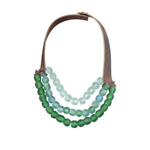 New Handmade Krobo Bead And Leather Necklace